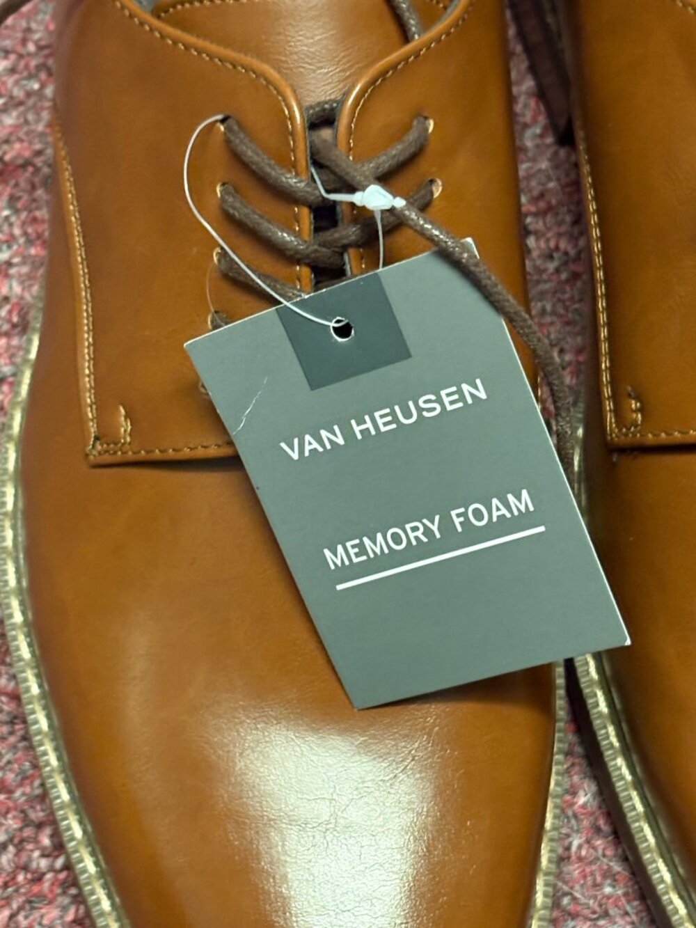 Van Heusen Men's Size 9M Brown Garrett Cognac Memory Foam Oxford Dress Shoes NEW - Picture 3 of 4